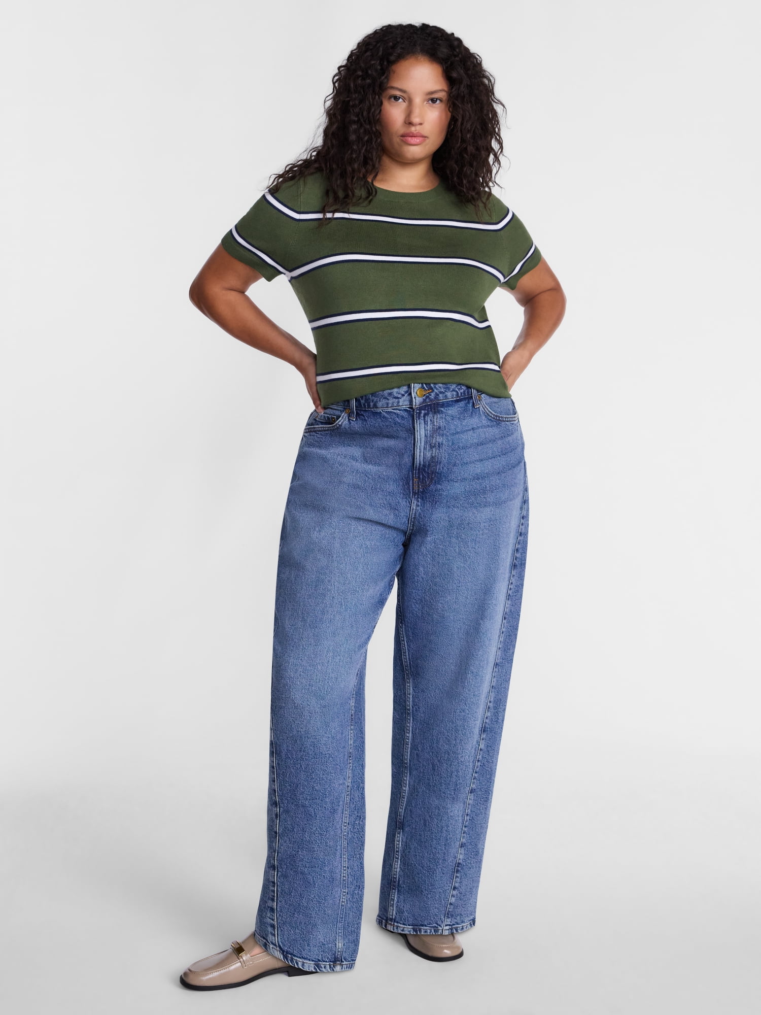 Terra & Sky Women's Plus Sweater Top with Short Sleeves, Lightweight, Sizes 0X-5X
