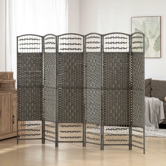Resenkos 6-Panel Folding Room Divider - Portable Privacy Screen, Wave Fiber Partition, Home Office, Dark Gray