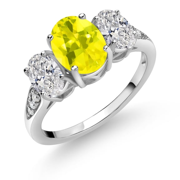 Gem Stone King 10K White Gold Canary Mystic Topaz, White Lab Grown Diamond Engagement Ring for Women | 2.40 Cttw | Oval 8X6MM | Gemstone November Birthstone | Size 8