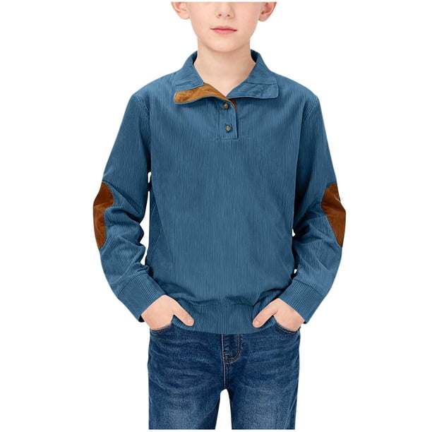 Camisa de manga larga con bloques de color para niños, talla mediana, informal y cómoda, blusa de poliéster para niños