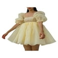 thumbnail image 1 of Women Summer Puffy Tulle Princess Dress Solid Square Neck Bubble Sleeve Short Dress Ruffle Mesh Party Mini Dress Plus Size, 1 of 7