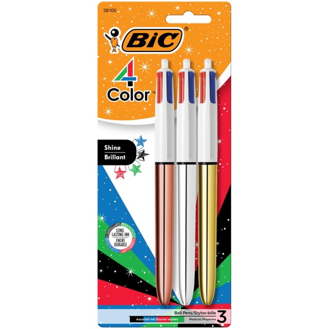 Bolígrafo retráctil Pen BIC 4 Color Shine de 1 mm, 3 unidades