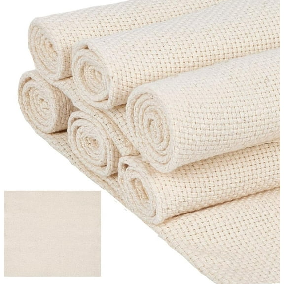 4Pcs White Monk Cloth Tufting Fabric 12.6 x 12.4 Inch Cotton Pre Cut Square Linen Needlework Weave Overlocking Primary Needle Embroidery Rug Punch Fabrics for DIY Craft Decoration Supplies