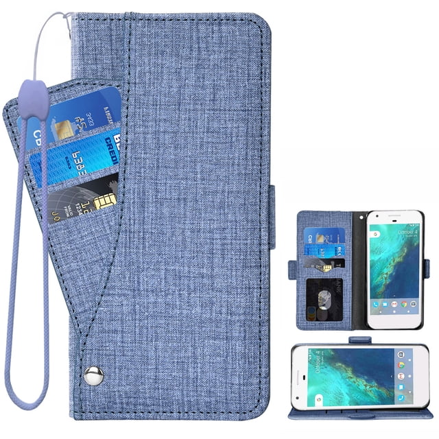 Compatible avec Google Pixel 1 TG Étui Portefeuille en Cuir à Rabat Porte-Cartes Support Accessoires pour Cellulaire Porte-Monnaie Fente pour Pièce d'Identité de Crédit Étuis de Téléphone pour Pixel1 Femmes Hommes Bleu