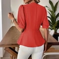 thumbnail image 6 of Ashirexll Tops for Women Trendy Fashion Casual Solid Color V-Neck Buttoned Short Sleeve Top for Spring, 6 of 7