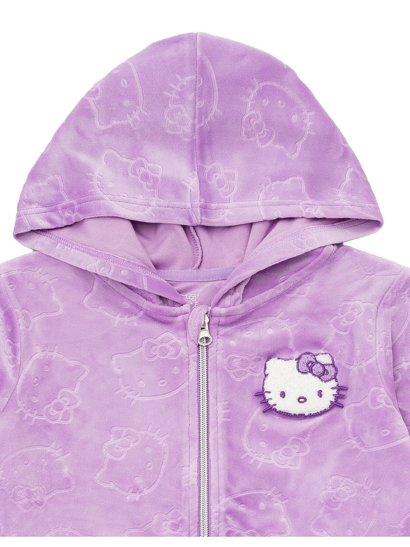 Hello Kitty Velour Zip Up Hoodie and Flare Pants Outfit Set