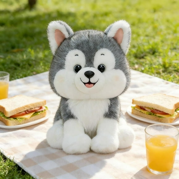 Uklsqma Realistic Sitting Siberian Husky Stuffed Dog Toy | Soft Plush Cuddle Buddy for Kids | Lifelike Blue Eyes or Heterochromia | Perfect Birthday Gift | Home Decor Accent | Anxiety Relief Plush