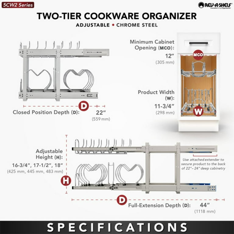 Rev-A-Shelf 5CW2-2122-CR 21 Two-Tier Cookware Organizer