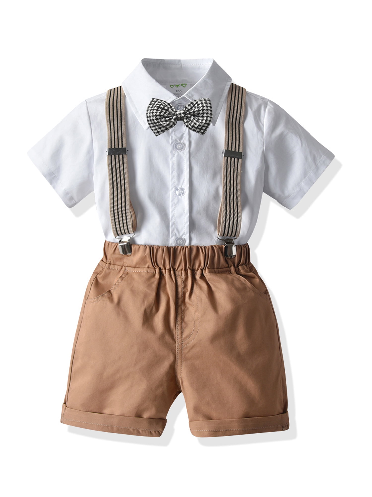 Bow Tie Shorts Set Summer Casual Kids Boys Gentleman Outfit Short Sleeve Shirt 