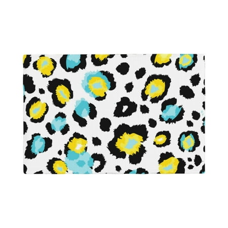 

Table Placemats Set of 6 - Yellow Blue Leopard Print 12x18 In Faux Linen Double Heat Resistant Place Mats Cloth Indoor/Outdoor Placemats Washable Table Mats for Dining Kitchen Party