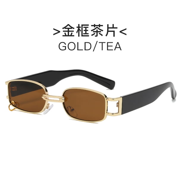 Gafas de sol de montura pequeña, gafas de sol cuadradas de metal, tendencia de moda, personalidad, hombres y mujeres, gafas de sol con hebilla de color ámbar XianweiShao 9024715048349