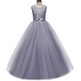 thumbnail image 2 of IBTOM CASTLE Big Girl Flower Lace Princess Tulle Long Dress for Kids Prom Formal Pageant Dance Gown 9-10 Years Gray, 2 of 8