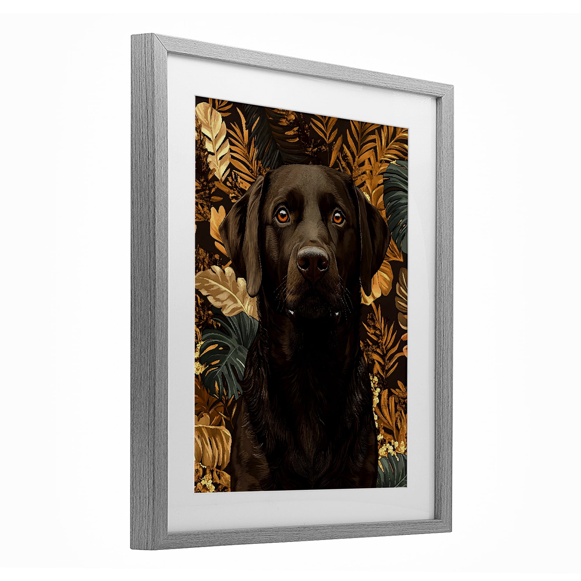 Stupell Industries Labrador with Golden Leaves Gray Framed Print Under Glass, design by Creative Studio