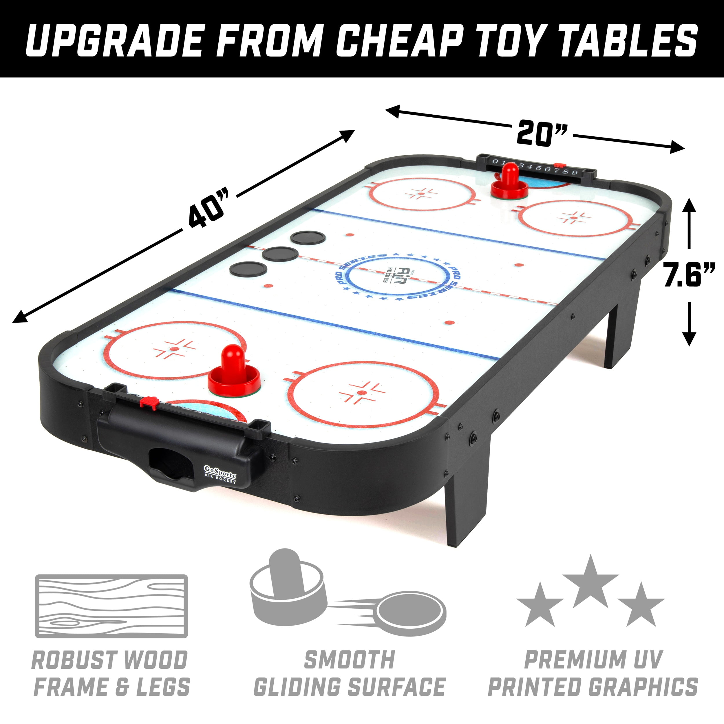 GoSports 40 Inch Table Top Air Hockey Game for Kids - AC Powered Motor- Black