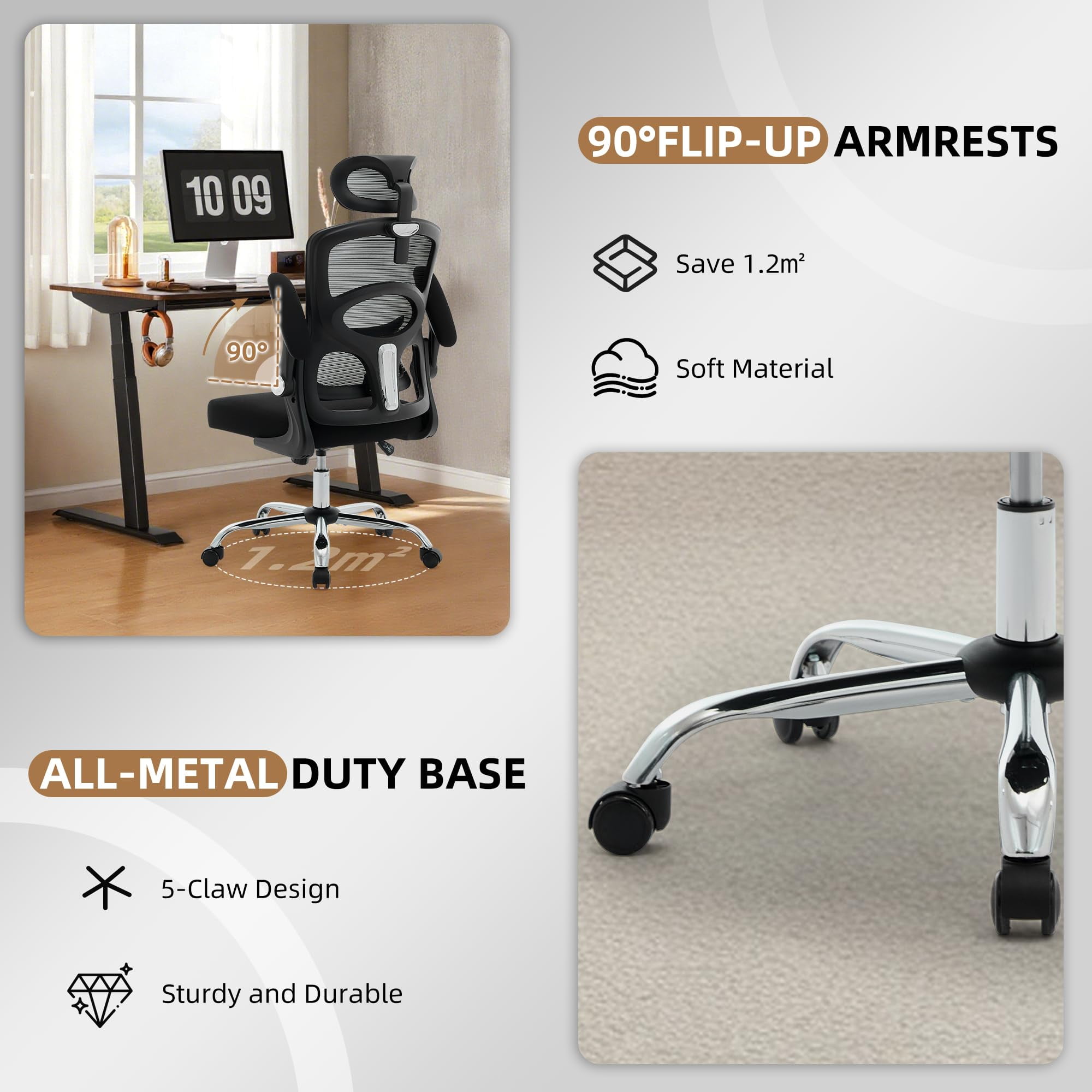 Ergonomic High-Back Mesh Office Chair – Adjustable Headrest & Lumbar Support – 360° Swivel Rolling Desk Chair – Comfortable Computer & Gaming Task Chair – Perfect for Home or Office