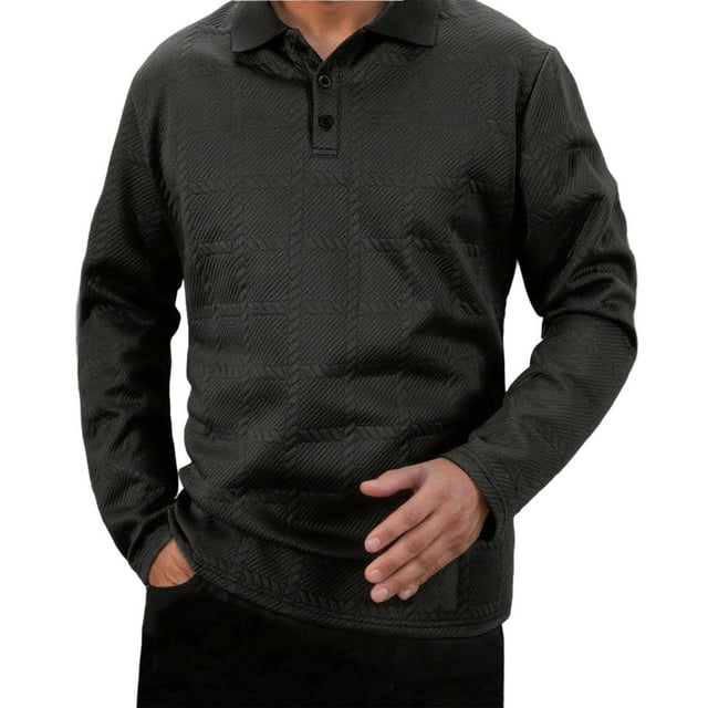 hotojiny Men's Pullover Lightweight Casual Long Sleeve Henley Shirt Solid Color Textured Collared Button Sweatshirt Fall Thermal Clothes