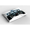 thumbnail image 2 of Cars Pillow Sham Set of 2, Back View of a Formula Race Car Rally Competition Sports Cartoon Style, Quality Microfiber Bedding Item for All Seasons, 26" x 20", Bluegrey White and Black, by Ambesonne, 2 of 3