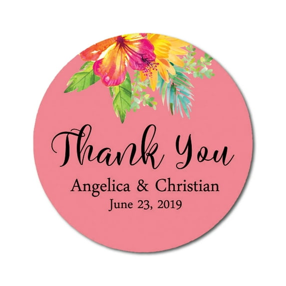 Darling Souvenir MADE WITH LOVE Round 45 Pcs Floral Thank You Stickers Personalized Bride Groom Names And Date Envelope Seals-Peach