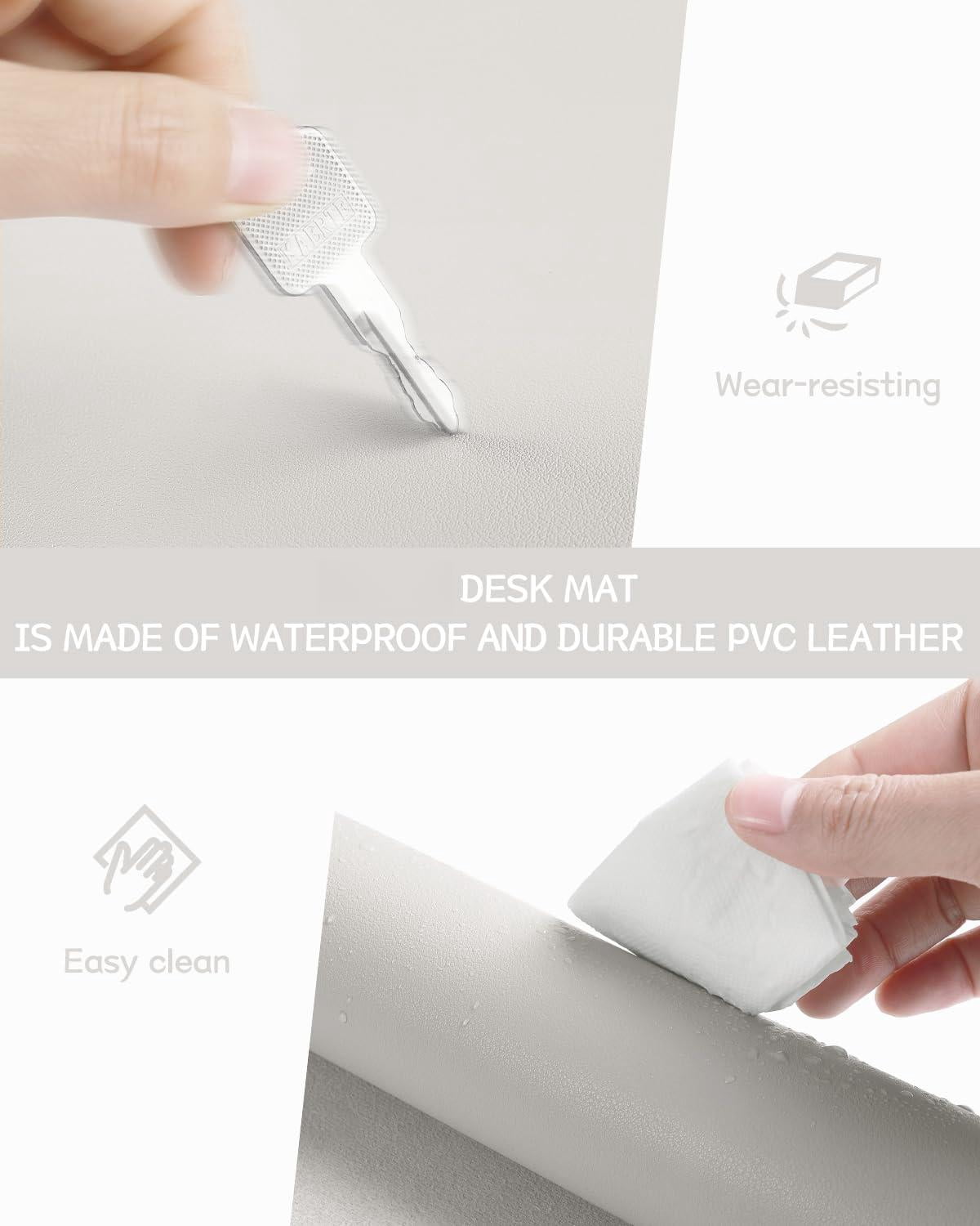 Non-slip Leather Desk Pad L Size  Waterproof Laptop Computer Mat Table Protector Blotter Large Mouse For Office/work/home/decor(apricot Gray 35.4" X 17")
