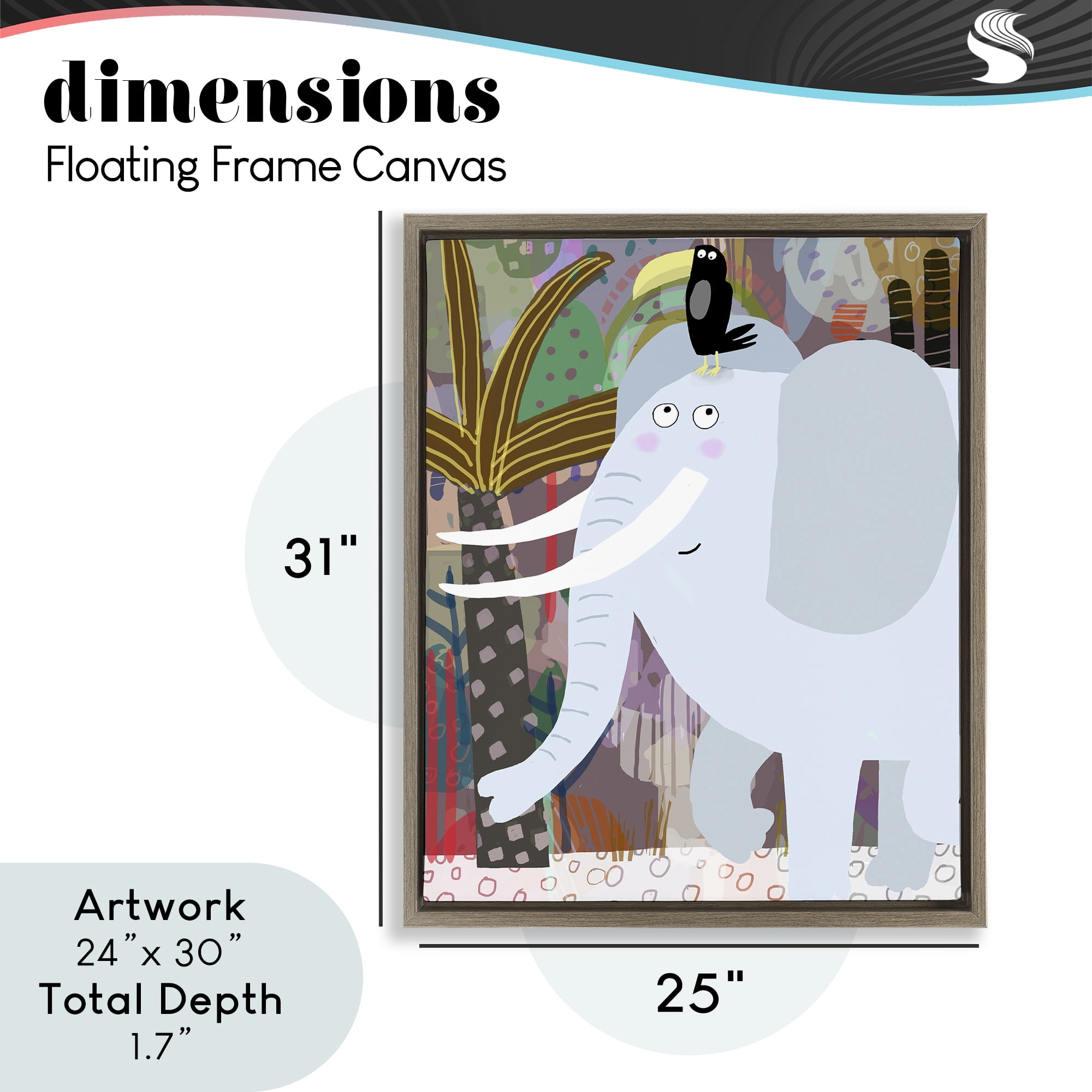 Elephant & Toucan in Jungle Brown Framed Floater Canvas Wall Art, design by Carla Daly