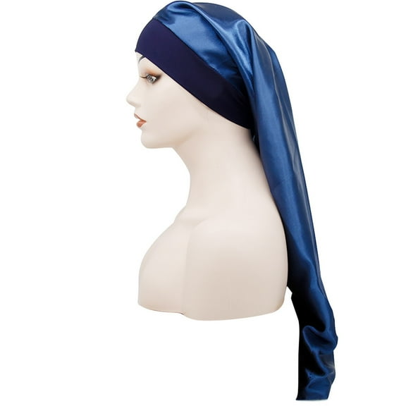 Satin Bonnet for Sleeping, High Elastic Wide Band Sleep Cap, Long Tube Bonnet for Women with Long Curly Hair, Night Sleep Headwear Navy