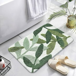 Green Leaves Bathroom Rugs Mat, Non Slip Leaf Microfiber Bath Mat