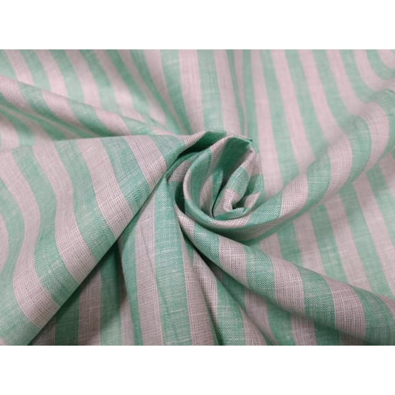 100% Linen Ivory and Green stripe 60's Lea Fabric 58" wide [10559]
