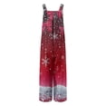 thumbnail image 5 of Women's Christmas Print Wide Leg Overalls - Strapless Tank With Pockets Casual Solid Color Onesie, Dark Red Size L, 5 of 7