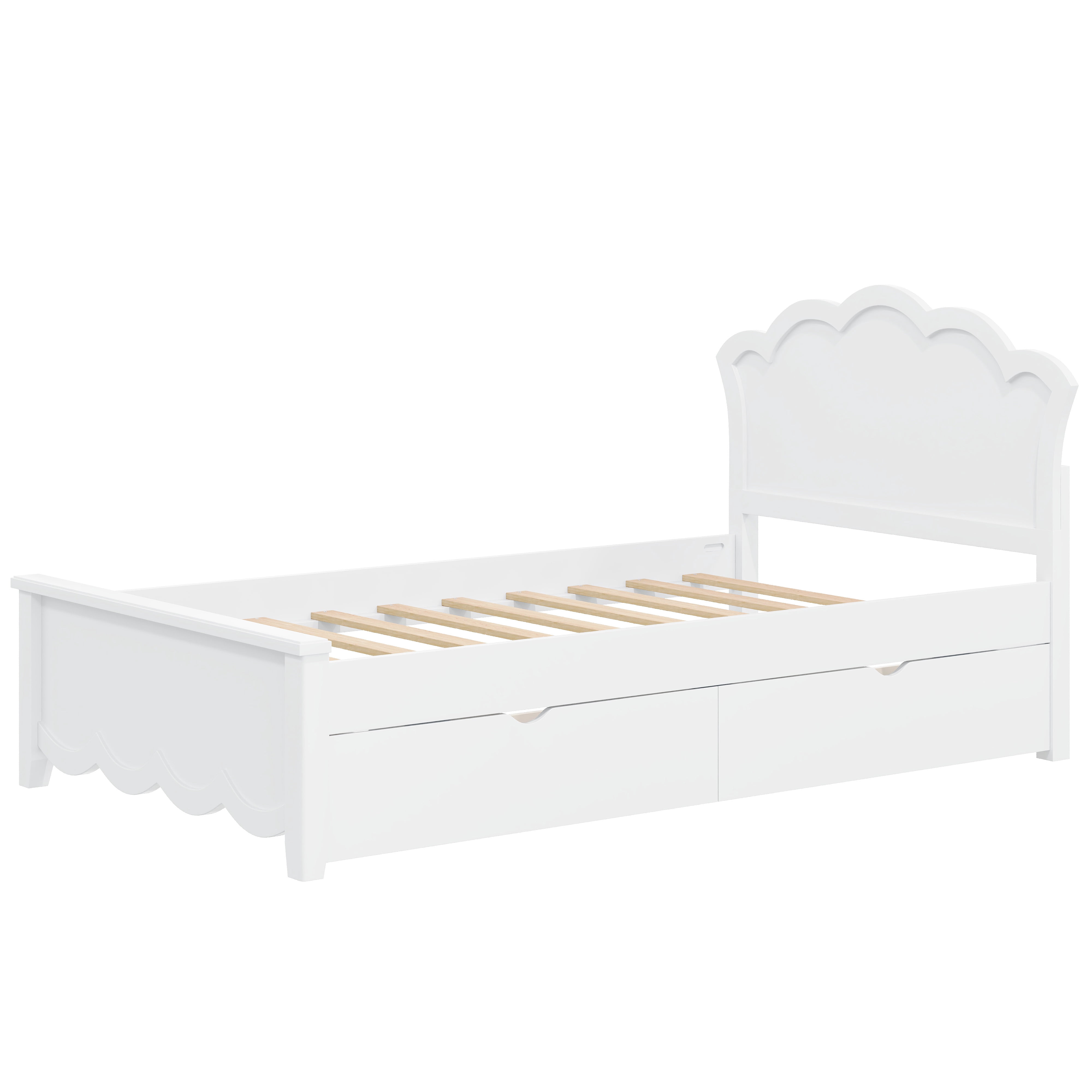 Euroco Wood Twin Size Platform Bed with 2 Drawers, White