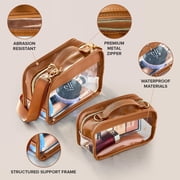 Walmart Travel Bag Set, Clear Bag Brown Leather, Makeup Bag and Toiletry Organizer Clear Stadium Bag Style, 2 Piece