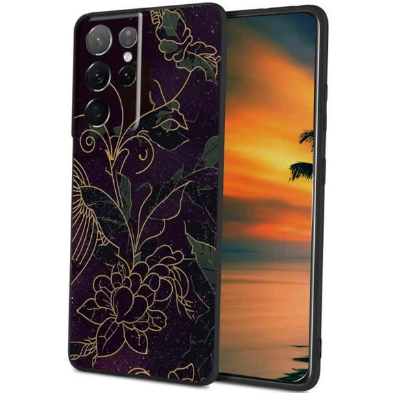 Gold-Floral-Dark-Grunge-Academia-aesthetic-4 Phone Case, Degined for Samsung Galaxy S22 Ultra Case Men Women, Flexible Silicone Shockproof Case for Samsung Galaxy S22 Ultra