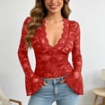 thumbnail image 4 of XIYON Tshirts For Women Women's Slim Fit Long Sleeve V Neck Lace Top Elegant Basic For Daily Wear And Casual Outings Workout Going Out Fashion Clothing, 4 of 7