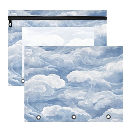 2 Pack A4 Zipper File Bags Oriental Cloud Patterns Document Pouches with Clear PVC Front Water Resistant Polyester File Folders for Office Home Stationery Storage