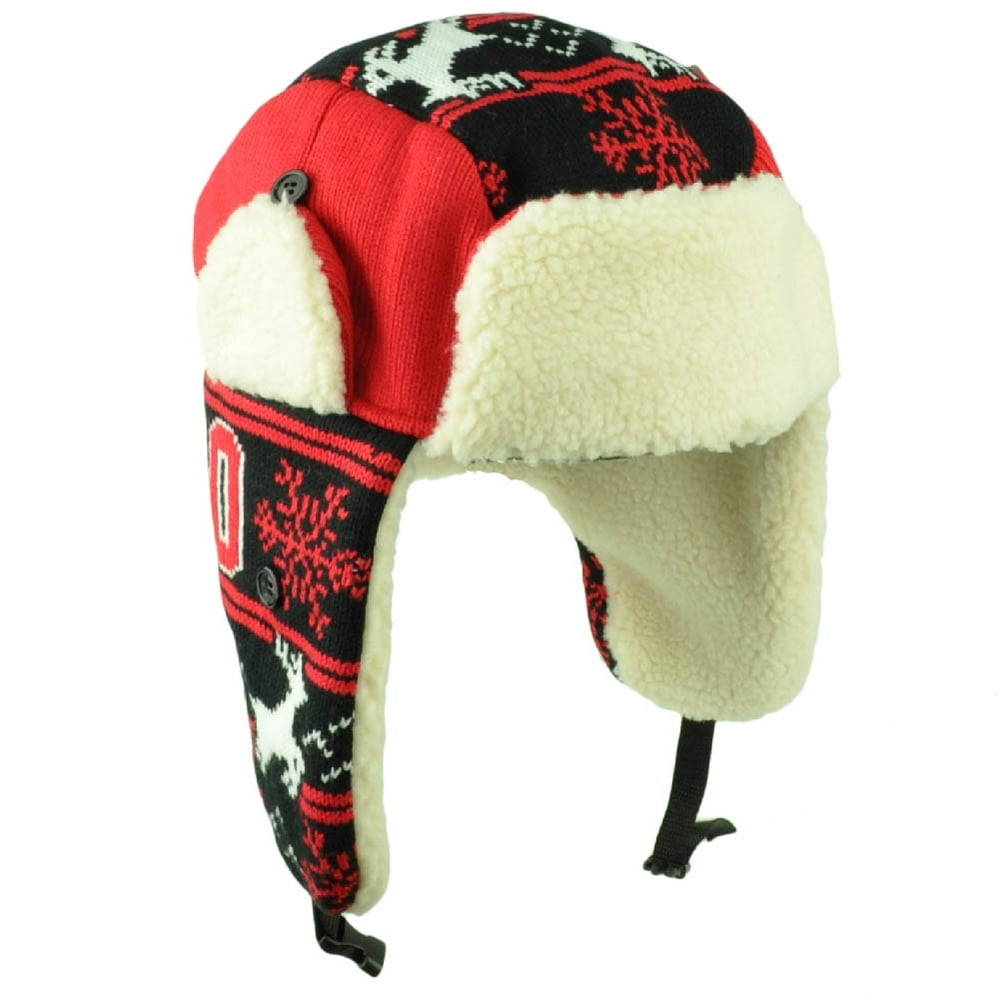 Chicago Trapper Aviator Knit Beanie Fleece Nordic Hat Red Windy City