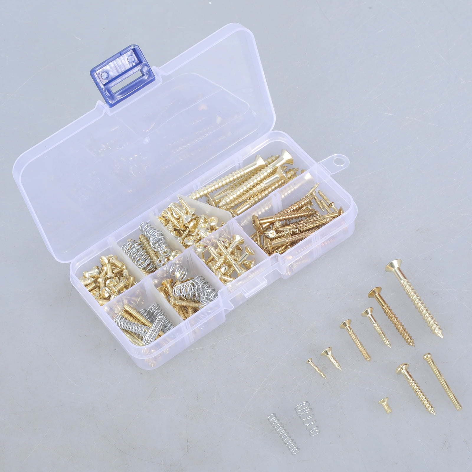 Guitar Screws Assortment Box Kits for Electric Guitar Tuner, Neck Plate, with Springs, 9 Types, Total 173 Pieces