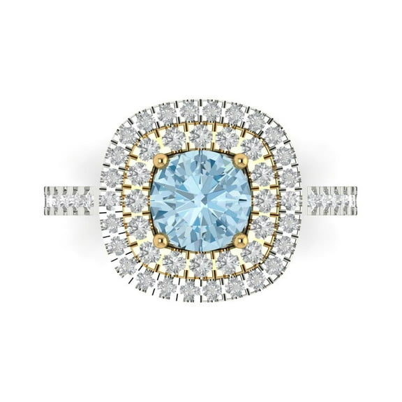 Halo Engagement Ring for Women - 1.615ct Natural Sky Blue Topaz in 14K White/Yellow Gold Promise Ring