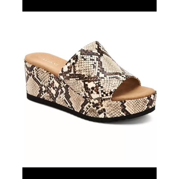 ALFANI Womens Beige Snakeskin Cushioned Comfort Jazziee Round Toe Platform Slip On Slide Sandals 7.5 M