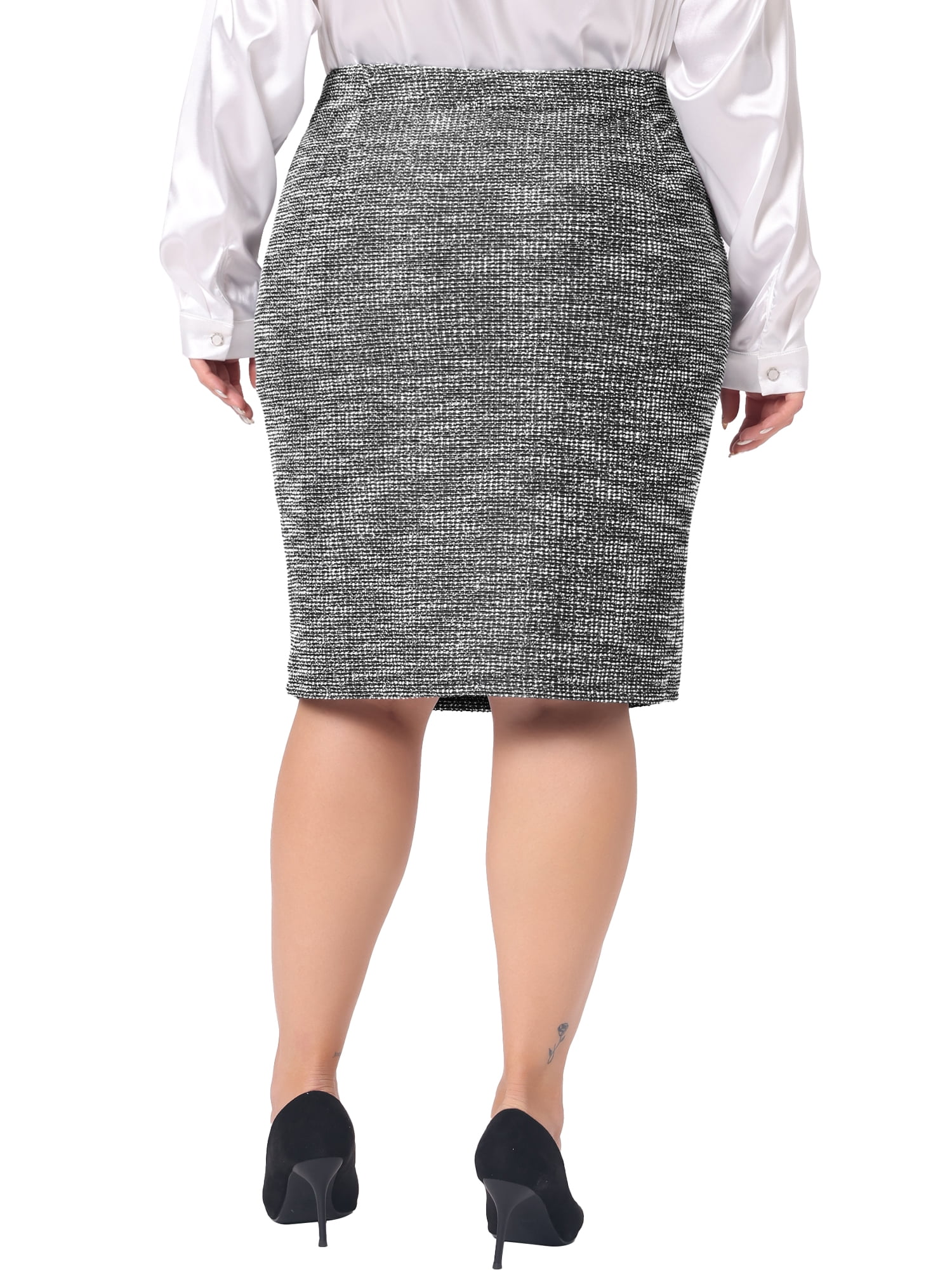 DARING DIVA Women's Plus Size Tweed High Waisted Stretchy Pencil Skirt 4X Black