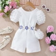 thumbnail image 2 of One Piece Jumpsuits for Girl New Toddler Girls Puff Sleeve Romper Ribbed Elastic Jumpsuit Summer One Piece Playsuit with Bag White 2 Years, 2 of 9