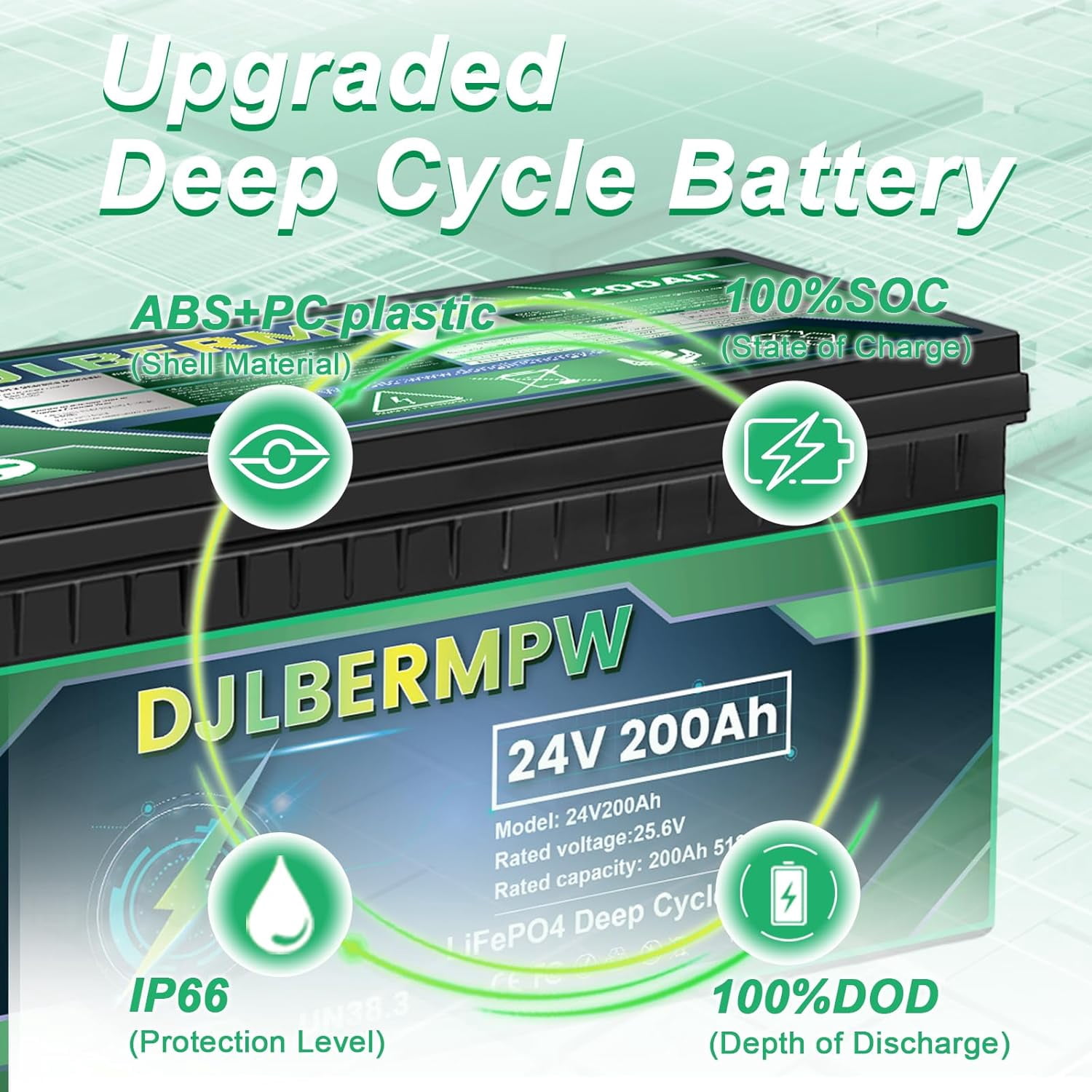 DJLBERMPW 24V 100Ah LiFePO4 Lithium Battery, 4000-15000 Deep Cycle Battery 100A BMS for RV, Solar System, Marine, Boat, Trolling Motor