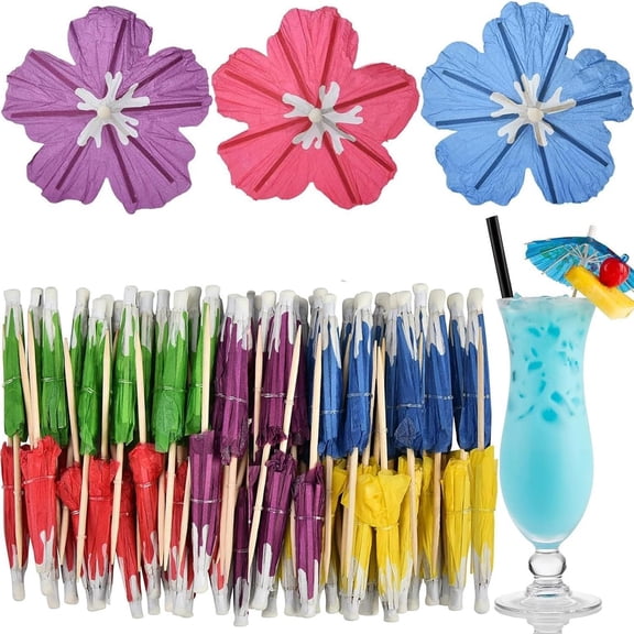 NICEME Haundry Cocktail Umbrella Picks 50-Pack Drink Umbrella Toothpicks, Colorful Paper Cupcake Toppers for Luau Party Sandwich Fruit, Wooden Cocktail Picks for Tropical Hawaiian Tiki Party 4*3.4In