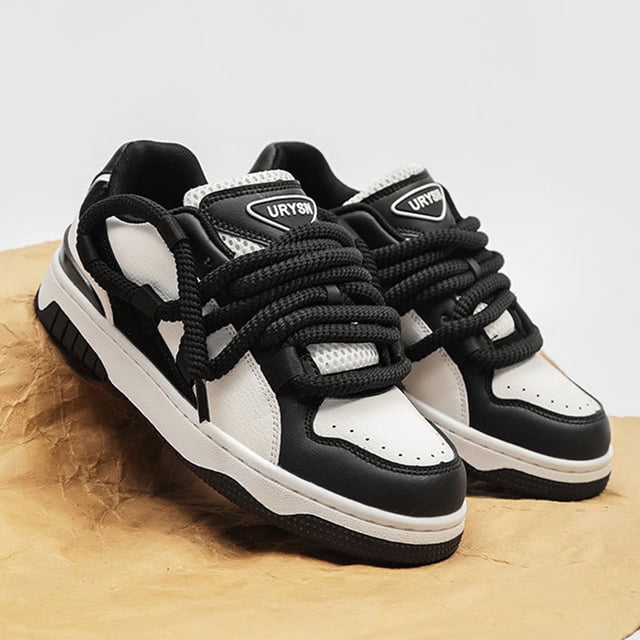 Zapatillas de deporte para hombre con cordones de cuero PU resistente al desgaste para primavera otoño (39) Negro Likrtyny Tenis De Mujer Tenis De Hombre