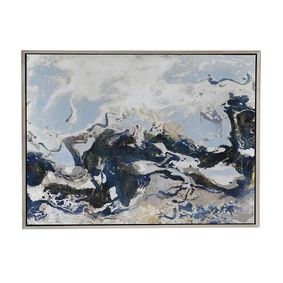 Benjara 36 x 47 Framed Handpainted Wall Art-Rectangular Multicolor Cerulean Seas