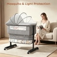 thumbnail image 4 of Baby Bassinet, 3-Level Adjustable Height with Wheels & Storage Basket, Breathable Mosquito Net,for Newborns and Infants,Light Gray, 4 of 11