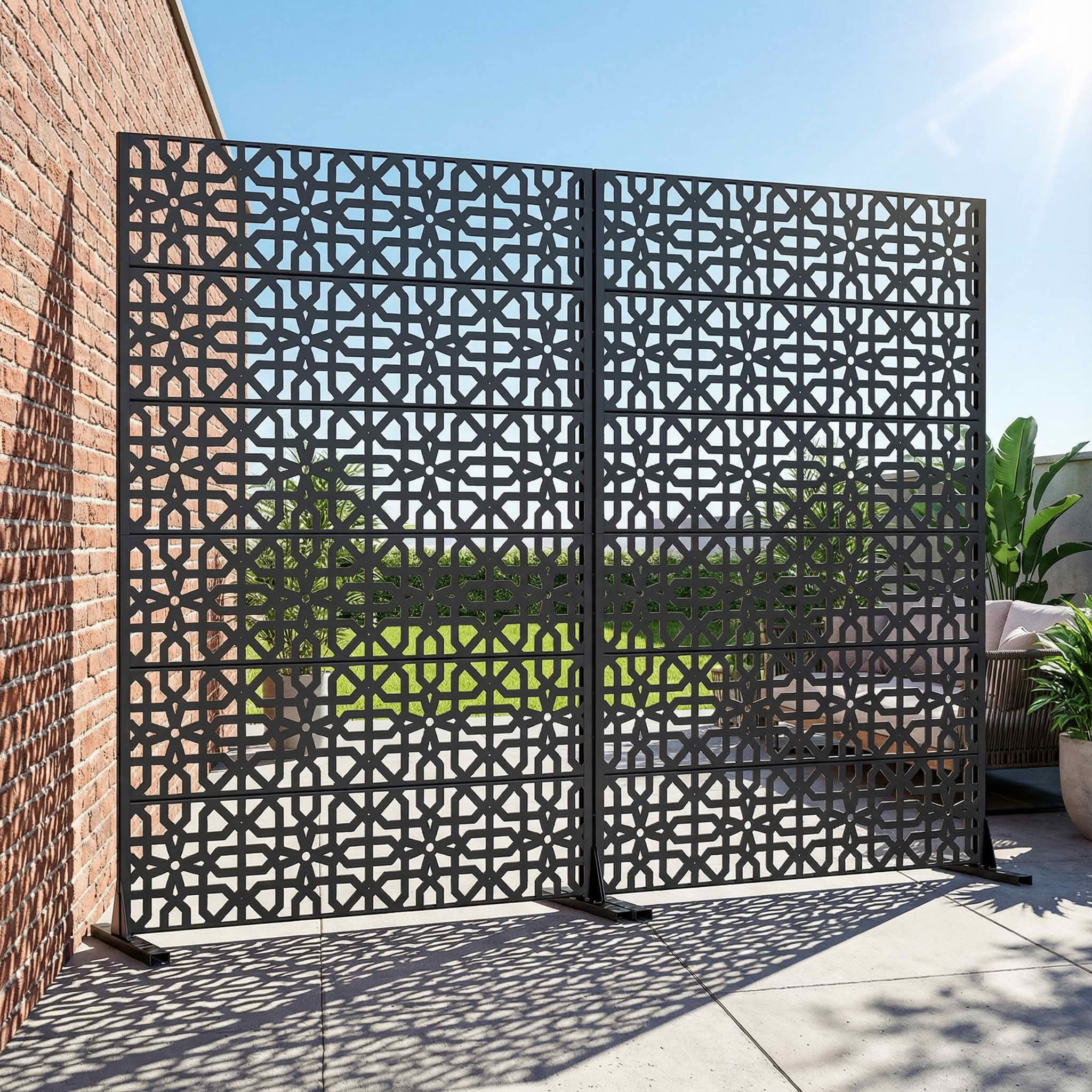 MAYEERTY 72x47x16 Inch Black Perilla Rectangular Galvanized Steel Privacy Screen, 6 Piece Double Sided Set for Outdoor Garden