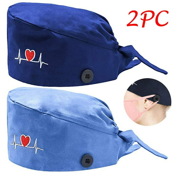 ZSQDM 2Pc Printed Button Work Hat Casual Unisex Scrub Cap Women beanie Uv Protection Sun Hats for Women Baseball Caps Migraine Cap