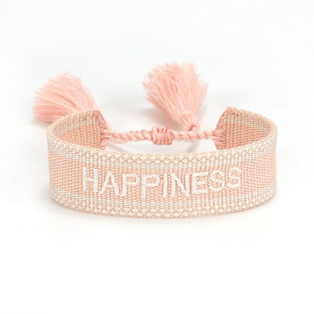 kurtrusly Bracelets Adjustable Handwoven With Embroidered Character Detail Manual Edge Locking Adjustable Rope Light-happiness