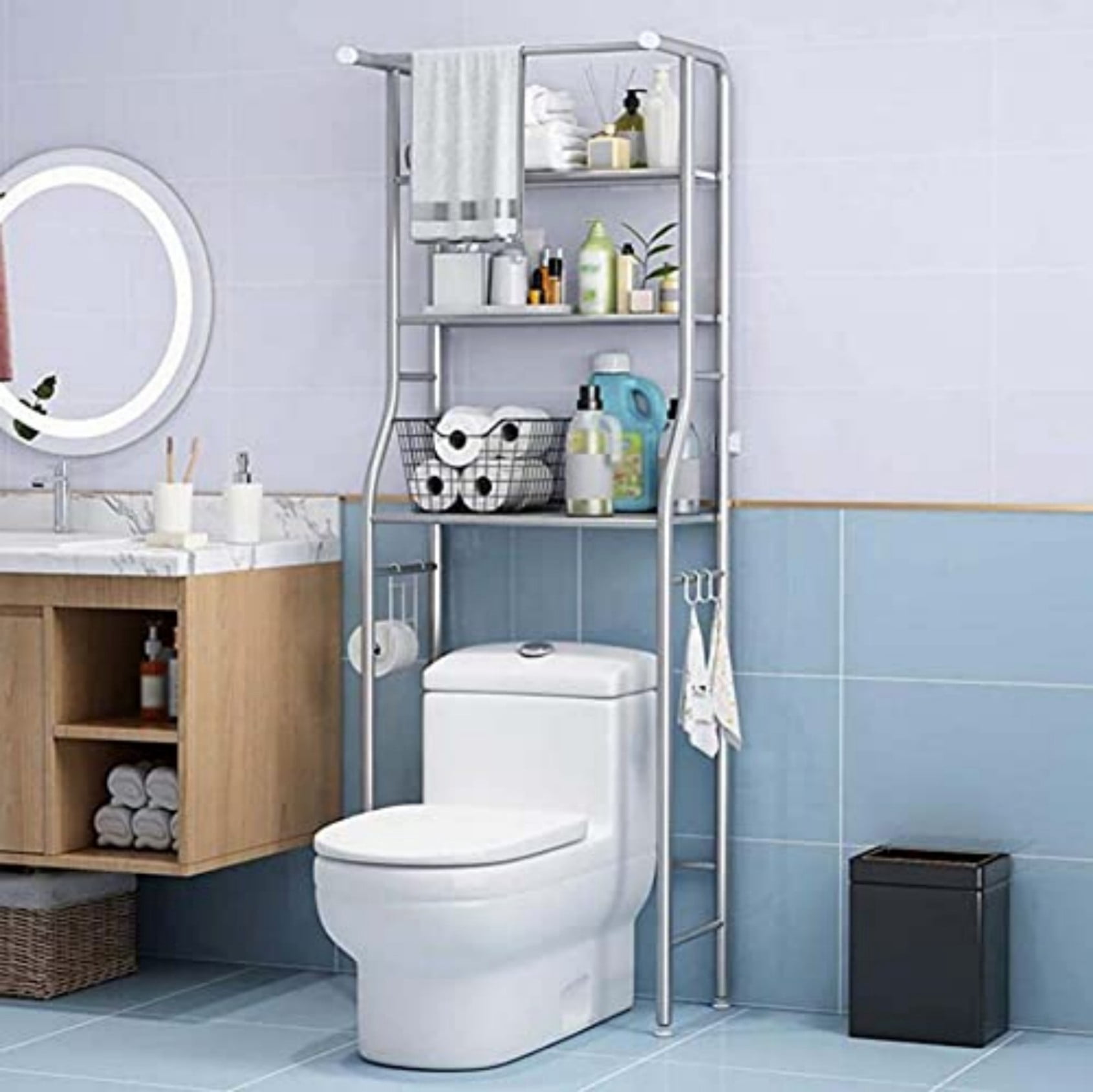 Over The Toilet Storage Rack, 3 Tier Freestanding Bathroom Organizer Shelf, Anti-Rust Metal Space Saving Laundry & Toilet Storage Rack, White