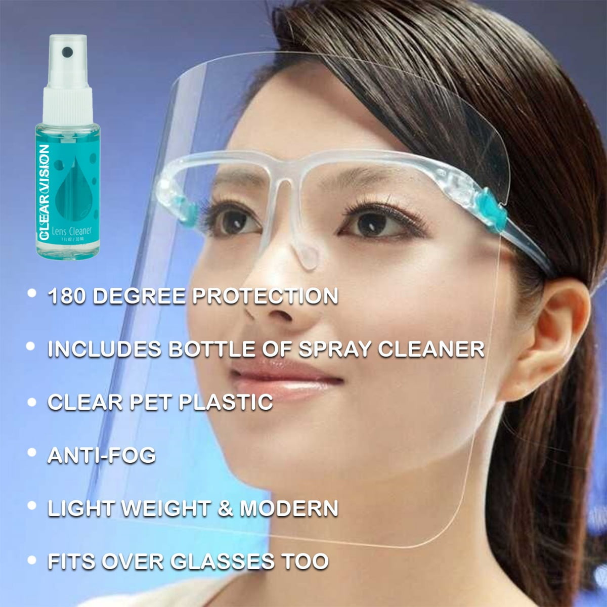 proSPORT 20 Pack Safety Protective Face Shield Medical with Glasses, Reusable, Protective Shield, Anti-Saliva, Dustproof, Full Face Eye & Mouth Cover Protection with 2 Cleaner Bottles - Ships From USA