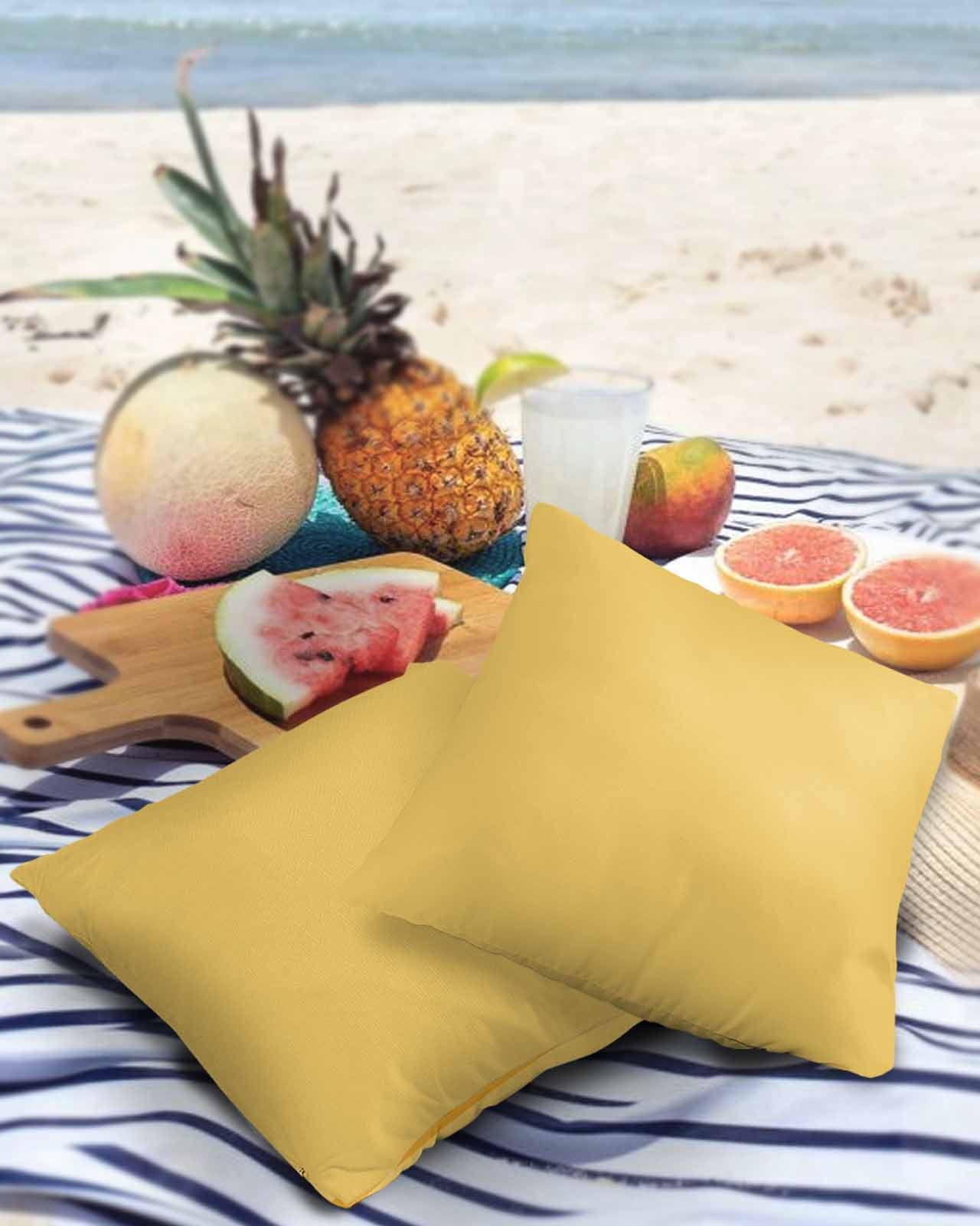 Pack of 2 Outdoor Pillow Covers, Solid Color Yellow Waterproof Square Throw Pillowcase Cushion Decorative Pillow Covers for Couch Patio Tent, 24x24 in